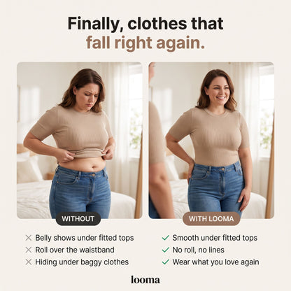 Finally, clothes that fall right again — without vs with Looma