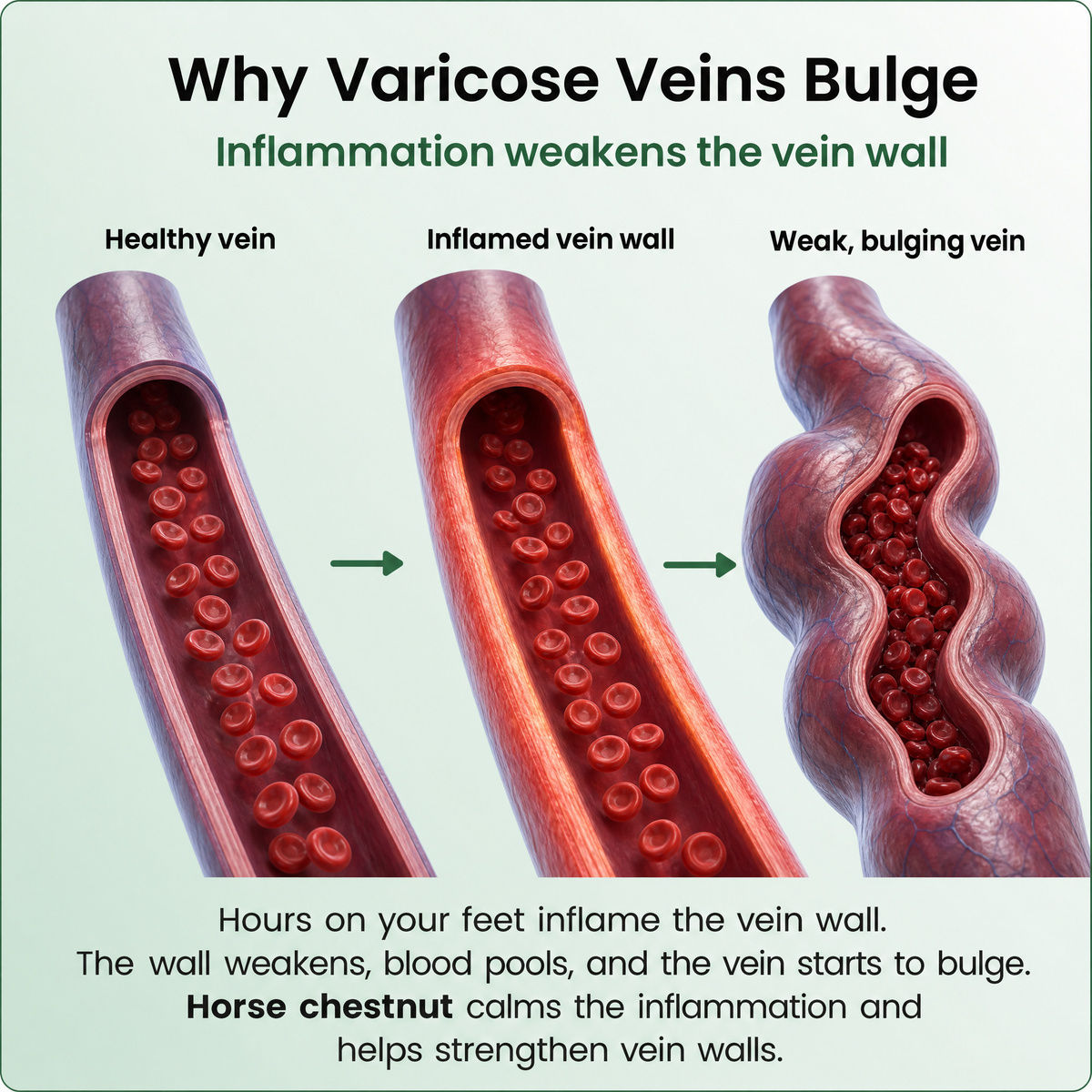 Why varicose veins bulge: inflammation weakens the vein wall
