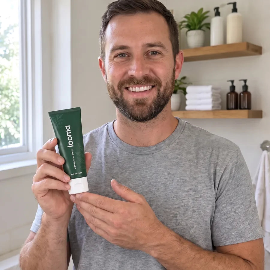 A Looma customer holding his tube