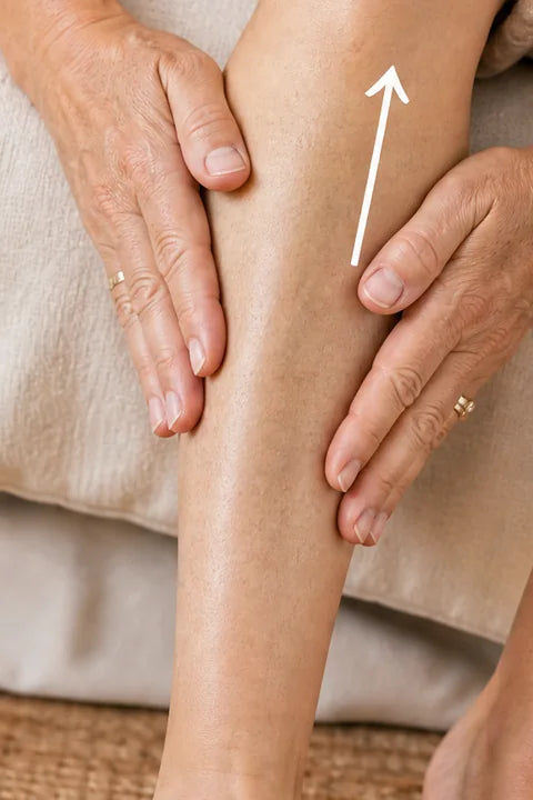 Hands massaging the calf upward