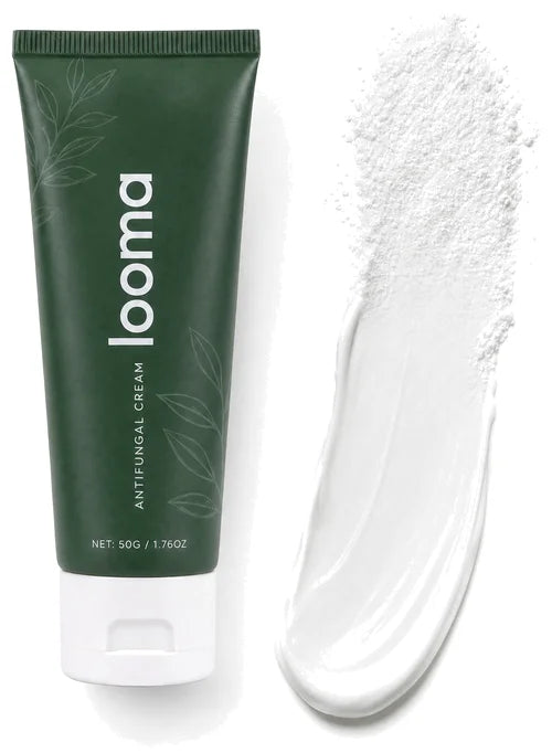 Looma Antifungal Cream tube with a swatch of cream
